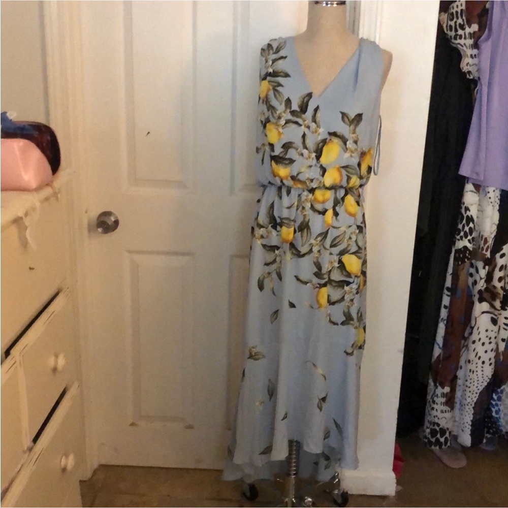 White House Black Market One Shoulder Dress in Blue and Yellow